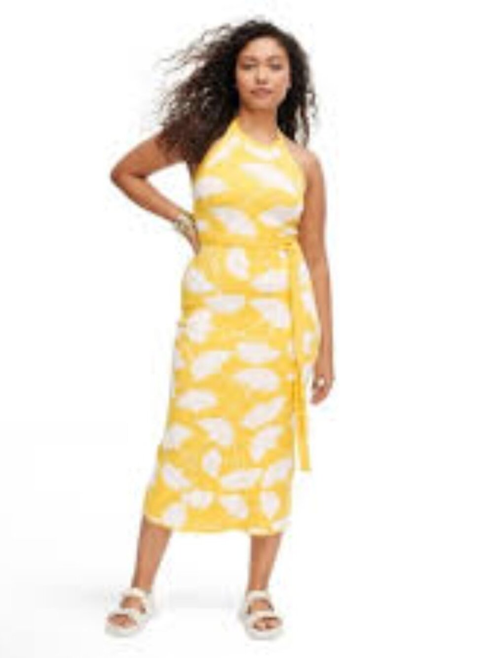 Diane Von Furstenberg Halter Neck Yellow Midi Dress Women's XXL